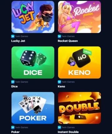 Коллекция мобильных игр 1win: Lucky Jet, Rocket Queen, Dice, Keno, Poker и Instant Double